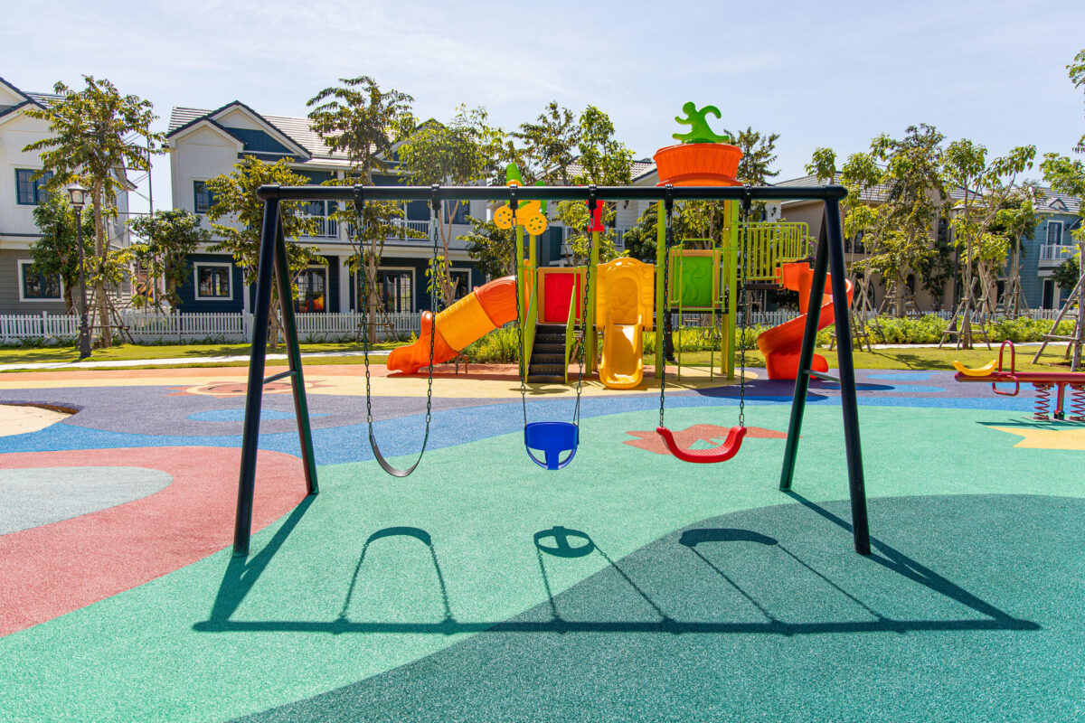 WINAM outdoor playground equipment with colourful EPDM rubber safety flooring, completed project 11 in Vietnam