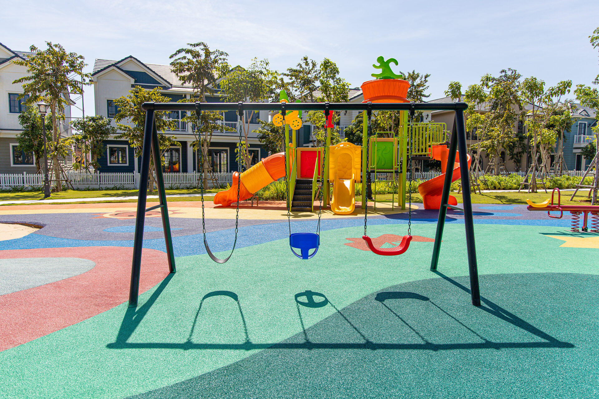 WINAM outdoor playground equipment with colourful EPDM rubber safety flooring, completed project 11 in Vietnam