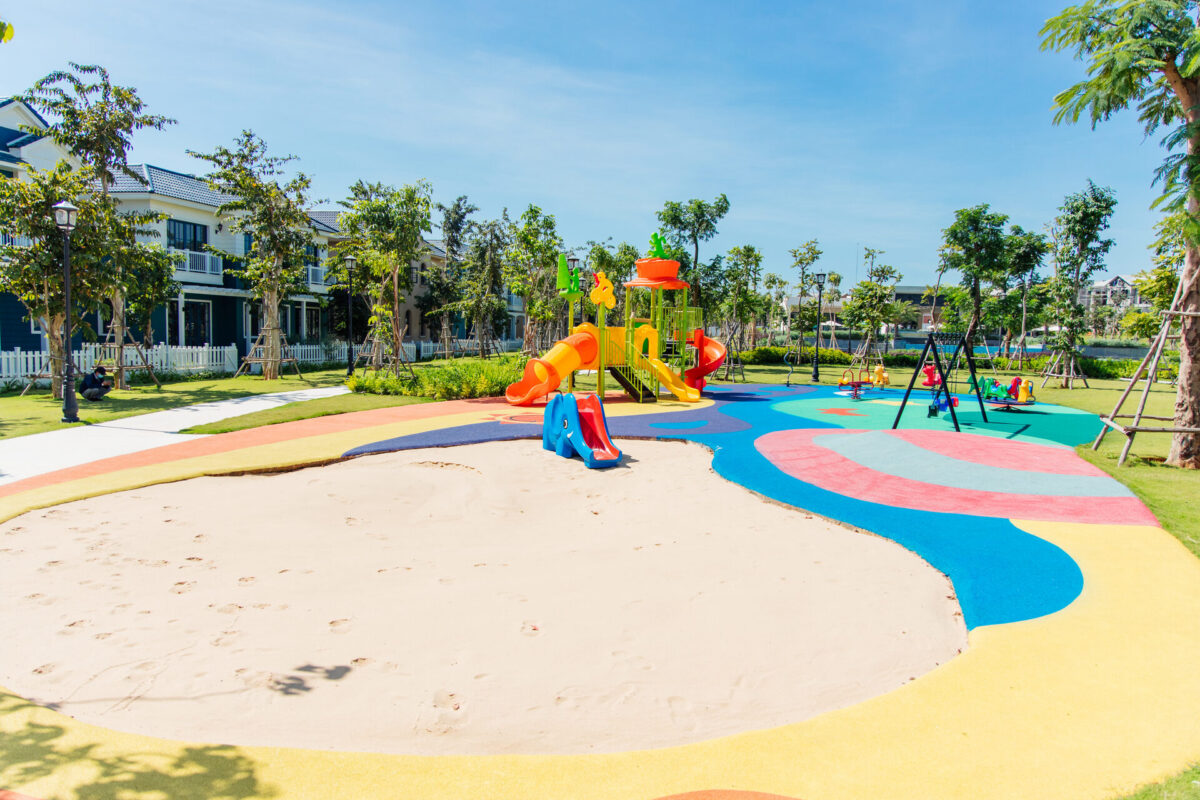 WINAM outdoor playground equipment with colourful EPDM rubber safety flooring, completed project 16 in Vietnam